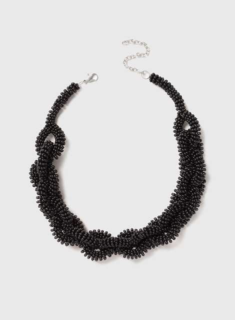 Black Beaded Twist Necklace